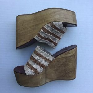 Joie woven leather platform wedge sandals slides